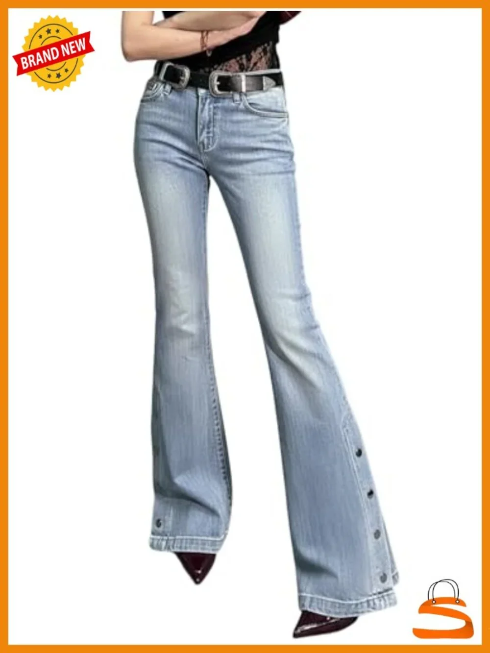 Mid Rise Flare Bell Bottom Jeans Stretchy Denim Embroidery Vintage Y2k